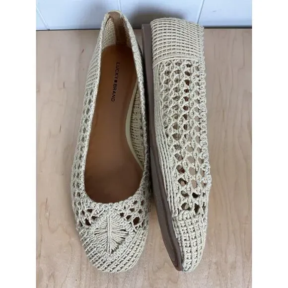 Lucky Brand Women's Avelly‎ Square Toe Macrame Cream Color Flats NWOB Size 11 - Picture 6 of 7